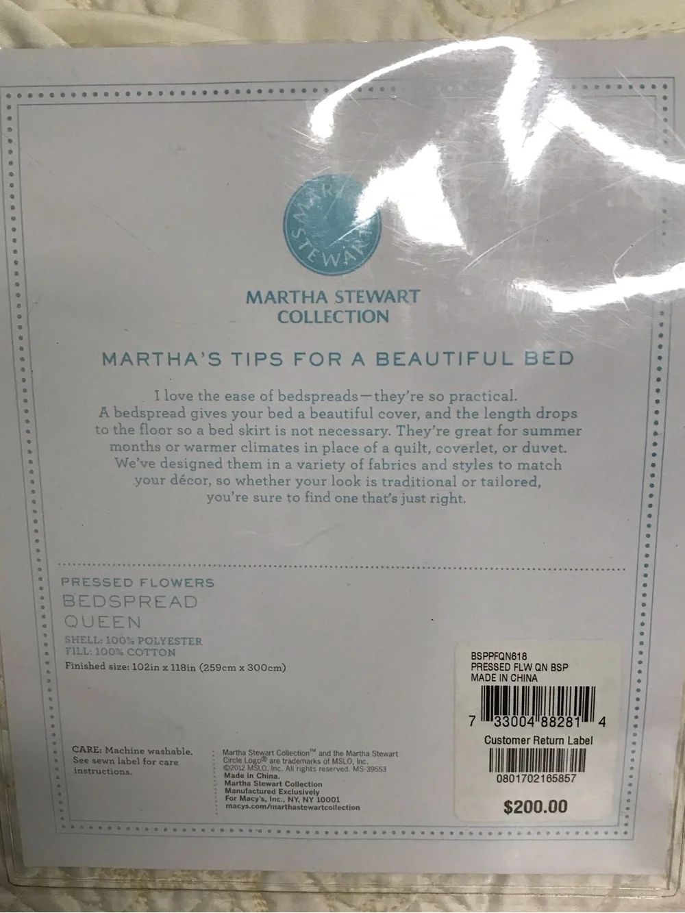 Martha Stewart Pressed Flowers Bedspread & 2 Pillow Covers in Cream Queen
